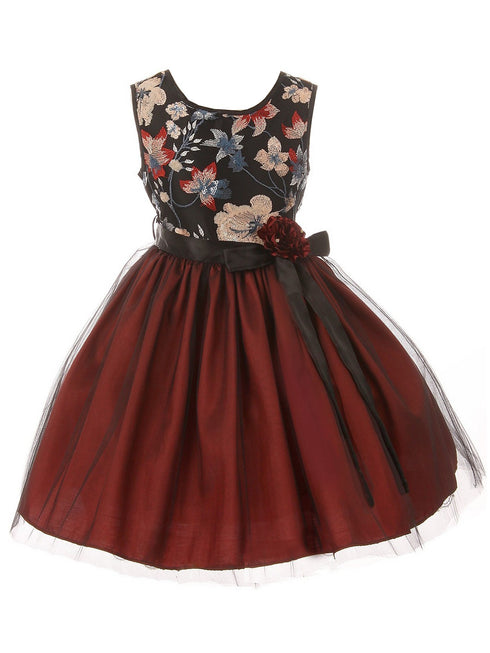 Girls Multi Color Floral Trim Overlaid Tulle Junior Bridesmaid Dress 2-14 - SophiasStyle.com