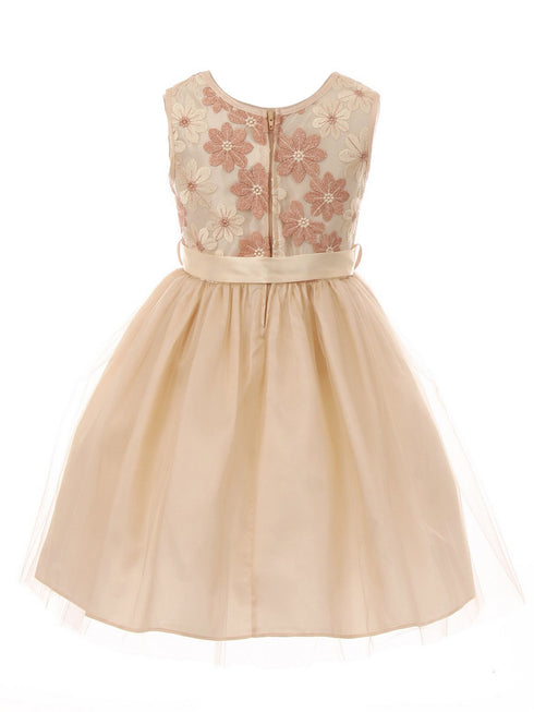 Girls Multi Color Floral Trim Overlaid Tulle Junior Bridesmaid Dress 2-14 - SophiasStyle.com