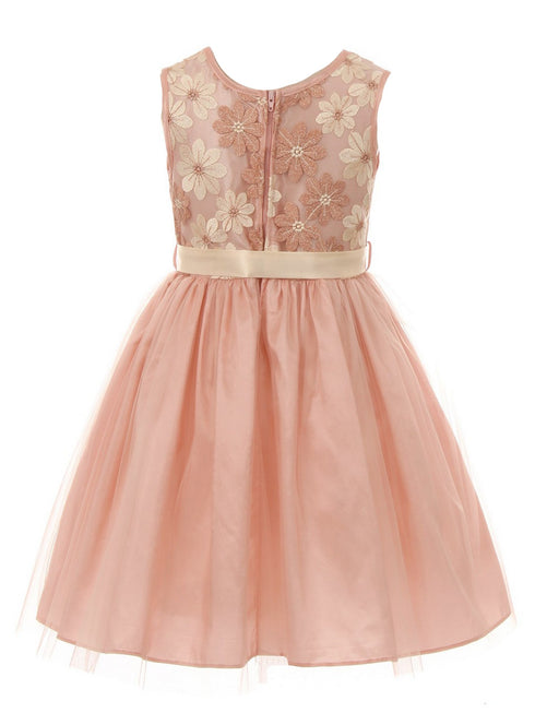 Girls Multi Color Floral Trim Overlaid Tulle Junior Bridesmaid Dress 2-14 - SophiasStyle.com