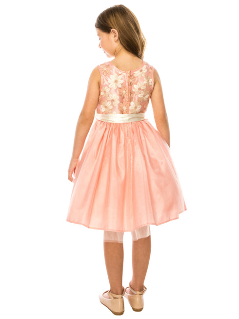 Girls Multi Color Floral Trim Overlaid Tulle Junior Bridesmaid Dress 2-14 - SophiasStyle.com