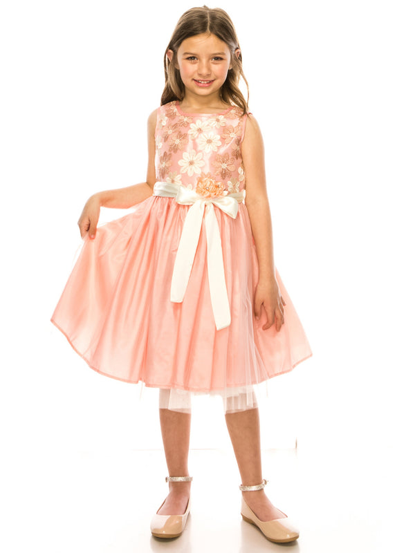 Girls Multi Color Floral Trim Overlaid Tulle Junior Bridesmaid Dress 2-14 - SophiasStyle.com