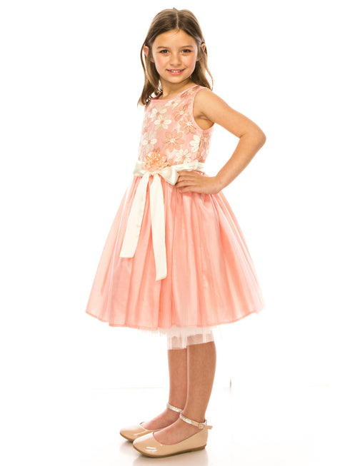 Girls Multi Color Floral Trim Overlaid Tulle Junior Bridesmaid Dress 2-14 - SophiasStyle.com