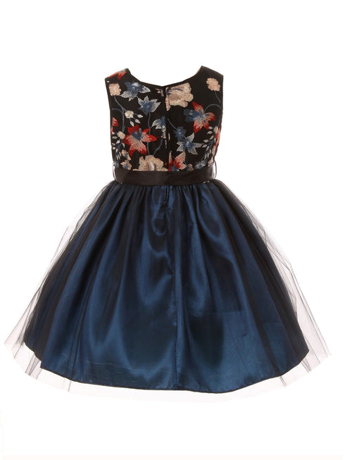 Girls Multi Color Floral Trim Overlaid Tulle Junior Bridesmaid Dress 2-14 - SophiasStyle.com