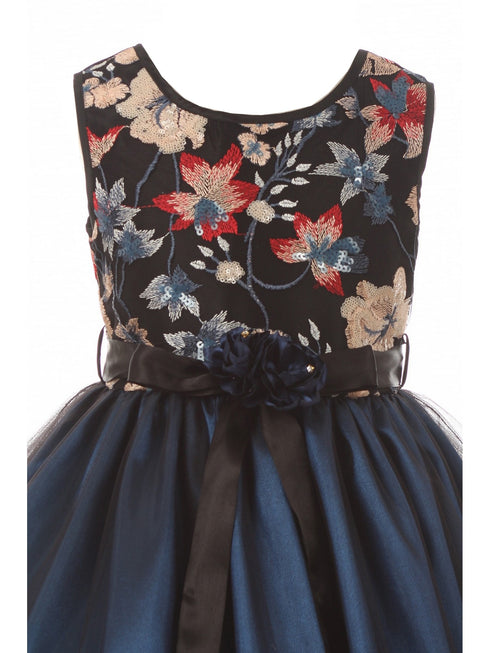 Girls Multi Color Floral Trim Overlaid Tulle Junior Bridesmaid Dress 2-14 - SophiasStyle.com