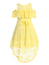 Yellow Girls High-Low Floral Lace Overlay Flower Girl Dress back 4-14 SophiasStyle.com