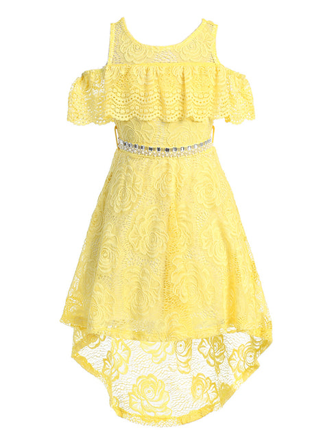 Yellow Girls High-Low Floral Lace Overlay Flower Girl Dress 4-14 SophiasStyle.com