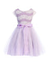 Girls Lilac Shiny Top Tulle Skirt Pearl Belt Tea Length Dress 2-14 back SophiasStyle.com
