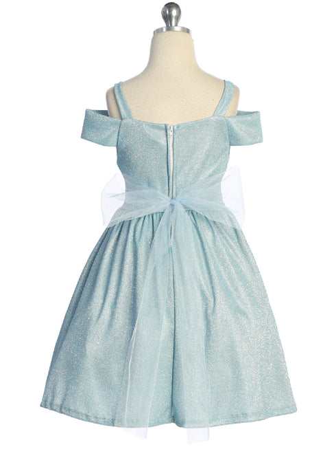 Girls Blue Sparkling Off Shoulder Flower Girl Dress 4-16 back SophiasStyle.com