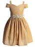 Girls Champagne Sparkling Off Shoulder Flower Girl Dress 4-16 - SophiasStyle.com front