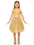 Girls Champagne Sparkling Off Shoulder Flower Girl Dress 4-16 - SophiasStyle.com model front