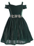 Girls Hunter Green Sparkling Off Shoulder Flower Girl Dress 4-16 front SophiasStyle.com