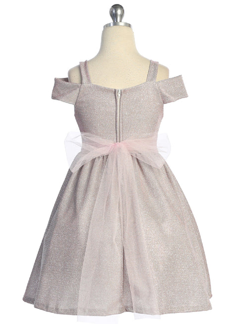 Girls Pink Sparkling Off Shoulder Flower Girl Dress 4-16 back SophiasStyle.com