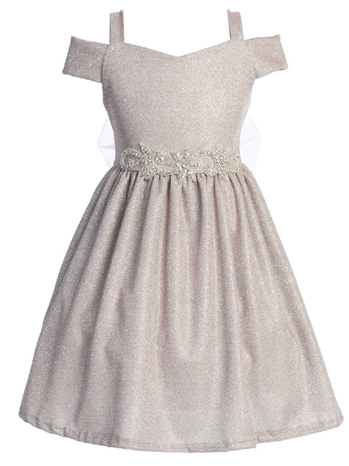 Girls Pink Sparkling Off Shoulder Flower Girl Dress 4-16 front SophiasStyle.com