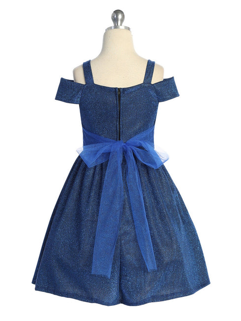 Girls Royal Blue Sparkling Off Shoulder Flower Girl Dress 4-16 back SophiasStyle.com