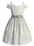 Girls Silver Sparkling Off Shoulder Flower Girl Dress 4-16 front SophiasStyle.com