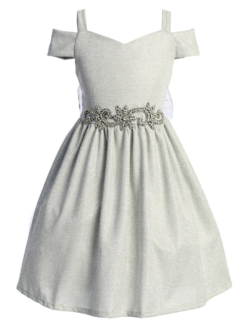 Girls Sparkling Off Shoulder Flower Girl Dress, Sizes 4-16