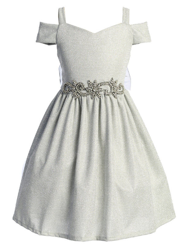 Girls Sparkling Off Shoulder Flower Girl Dress, Sizes 4-16