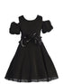 Girls Black Sequin Ribbon Off Shoulder Flower Girl Dress 4-14 SophiasStyle.com front
