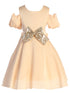 Girls Champagne Sequin Ribbon Off Shoulder Flower Girl Dress 4-14 SophiasStyle.com front