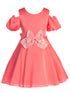 Girls Coral Sequin Ribbon Off Shoulder Flower Girl Dress 4-14 SophiasStyle.com front