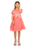 Girls Coral Sequin Ribbon Off Shoulder Flower Girl Dress 4-14 SophiasStyle.com model