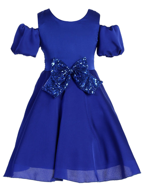 Girls Royal Blue Sequin Ribbon Off Shoulder Flower Girl Dress 4-14 SophiasStyle.com front