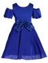 Girls Royal Blue Sequin Ribbon Off Shoulder Flower Girl Dress 4-14 SophiasStyle.com front