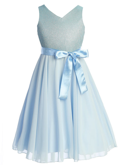 Girls Glitter V Neckline Flower Girl Dress, Sizes 4-16