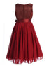 Girls Burgundy Glitter V Neckline Flower Girl Dress 4-14 back - SophiasStyle.com