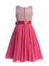Girls Fuchsia Glitter V Neckline Flower Girl Dress 4-14 back - SophiasStyle.com