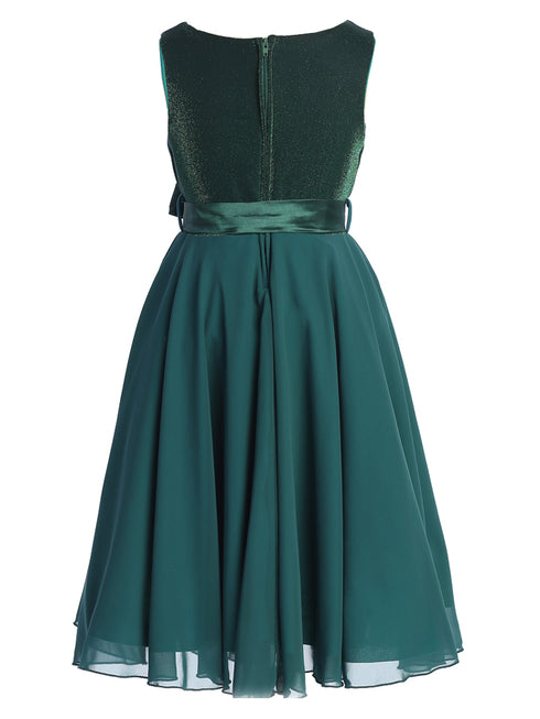 Girls Hunter Green Glitter V Neckline Flower Girl Dress 4-14 back - SophiasStyle.com