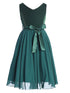 Girls Hunter Green Glitter V Neckline Flower Girl Dress 4-14 front - SophiasStyle.com