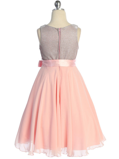 Girls Pink Glitter V Neckline Flower Girl Dress 4-14 back - SophiasStyle.com