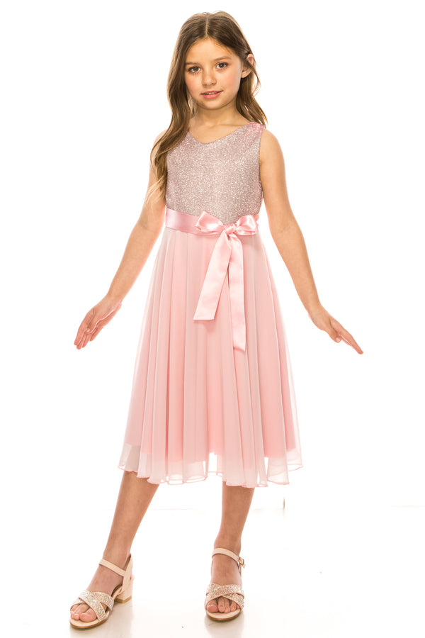 Girls Pink Glitter V Neckline Flower Girl Dress 4-14 model - SophiasStyle.com