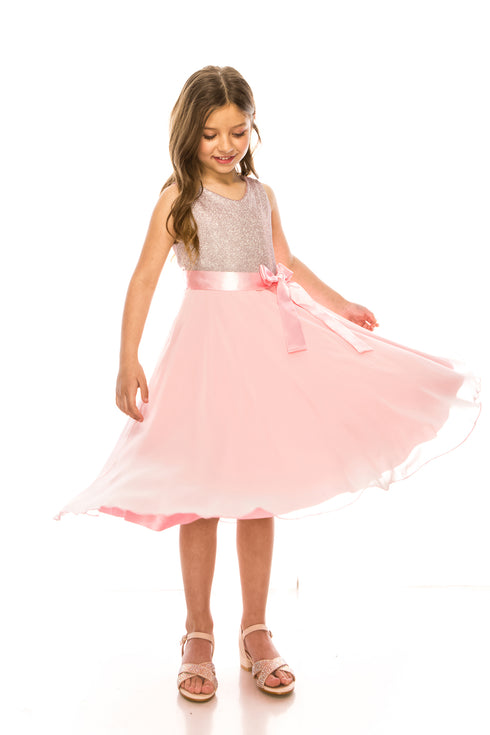 Girls Pink Glitter V Neckline Flower Girl Dress 4-14 model - SophiasStyle.com