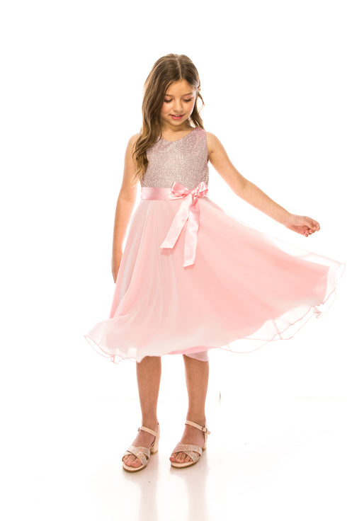 Girls Pink Glitter V Neckline Flower Girl Dress 4-14 model - SophiasStyle.com
