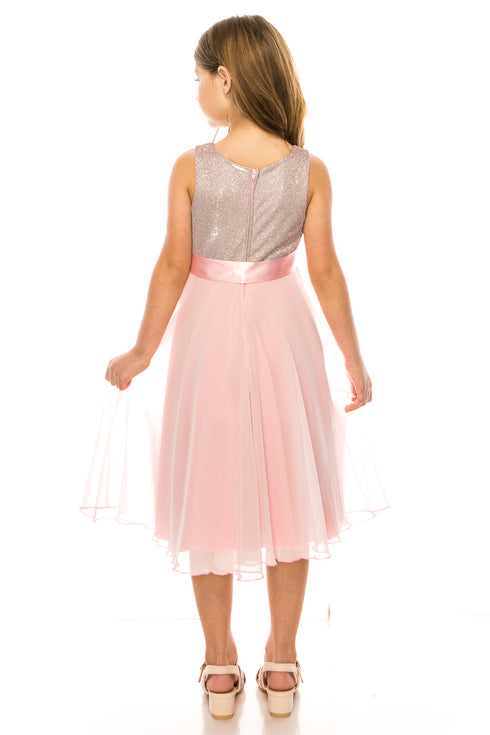 Girls Pink Glitter V Neckline Flower Girl Dress 4-14 model - SophiasStyle.com