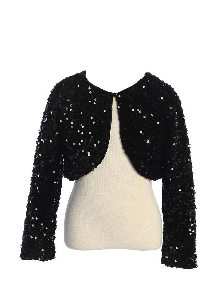 Girls Multi Color Sparkle Sequin Long Sleeve Velvet Bolero 2