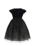 Girls Black V-Neck Velvet Short Sleeve Glitter Skirt Christmas Dress 2-14 back SophiasStyle.com