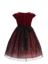 Girls Burgundy V-Neck Velvet Short Sleeve Glitter Skirt Christmas Dress 2-14 back SophiasStyle.com