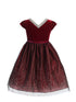 Girls Burgundy V-Neck Velvet Short Sleeve Glitter Skirt Christmas Dress 2-14 front SophiasStyle.com