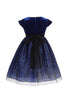 Girls Royal Blue V-Neck Velvet Short Sleeve Glitter Skirt Christmas Dress 2-14 back SophiasStyle.com
