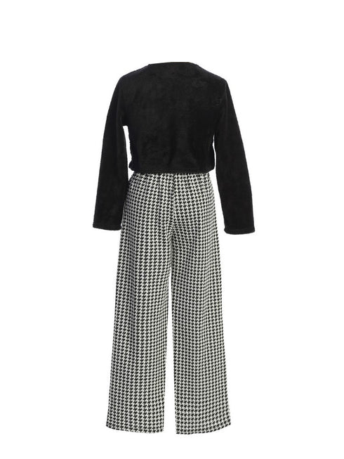 Girls Black Jacket Houndstooth Patterned Pants 2 Piece Winter Set 4-14 back SophiasStyle.com