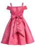 Satin Flower Girl Dress with Cold Shoulder and Pleated Skirt, Sizes 2-14 - SophiasStyle.com