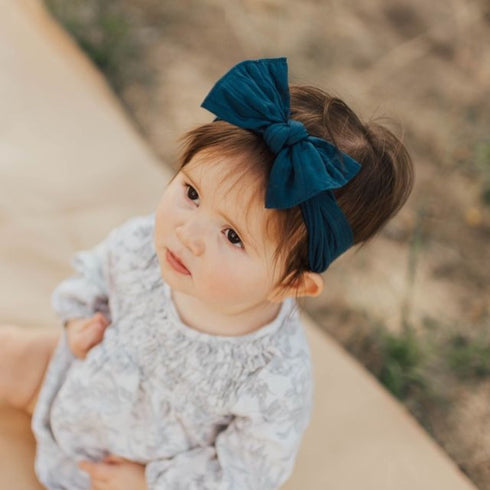 knot-slate-blue Baby Bling Bows clips headbands - Sophia's Style-