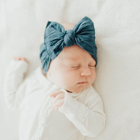 knot-slate-blue Baby Bling Bows clips headbands - Sophia's Style-