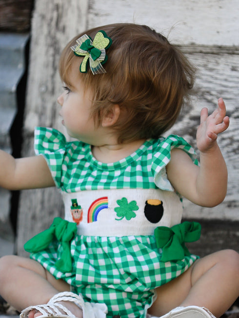 st-patricks-day-shamrock-smocking-embroidered-plaid-baby-girls-romper Rylee-Faith-Designs-Sophia's Style-3