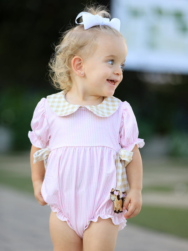 farm-horse-bow-baby-girls-romper-pink-plaid-Sophia's Style-Romper-1