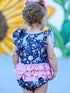 Teal Easter Bunny Garden Ruffle Sleeve Baby Girls Romper