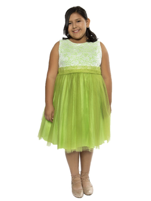Big Girls Lime Lace Tulle Plus Size Junior Bridesmaid Dress 14.5-20.5 SophiasStyle.com model